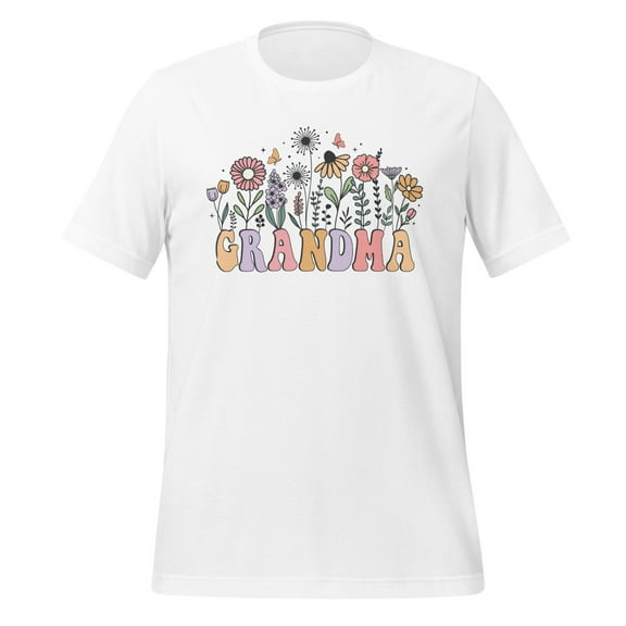Colorful Grandma Floral Design T-Shirt, Cute Gift for Grandmother, Vibrant Flowers and Butterflies Tee (XS)