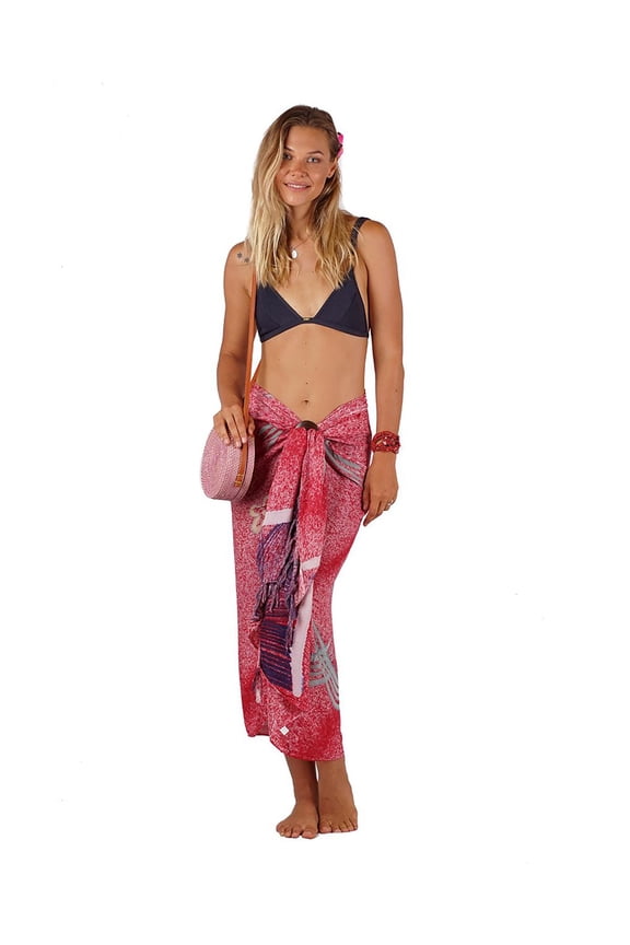 Colorful Graphic Beach Wrap Sarong With Fringe, Pink, Size: One Size, Uluwatu Style