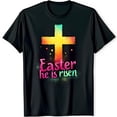 thumbnail image 1 of Colorful Graphic Black T-Shirt Easter He Is Risen Design, 1 of 5