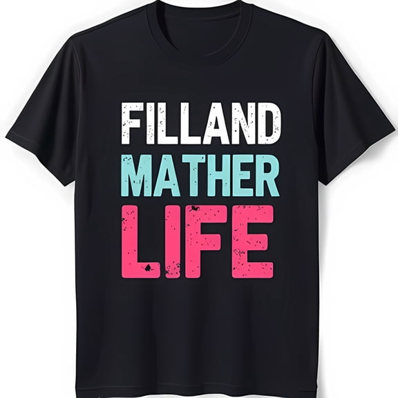 Colorful Graphic Black T-Shirt 'FILL AND MOTHER LIFE' Font Design