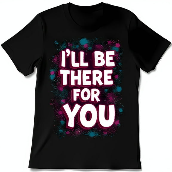 Colorful Graphic Black T-Shirt: I ll Be There for You in White & Pink
