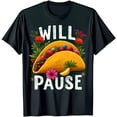 thumbnail image 1 of Colorful Graphic Black T-Shirt WILL PAUSE Glittery Text & Floral Design, 1 of 5