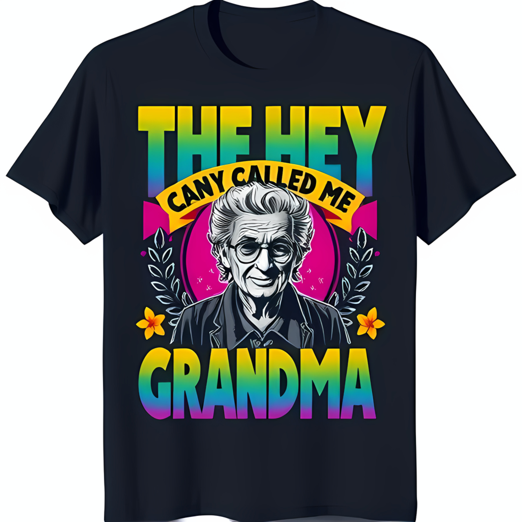 Colorful Graphic Blue T-shirt Featuring Fun Grandma Design With Glasses 