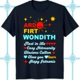 thumbnail image 1 of Colorful Graphic Blue T-Shirt with 'ARDO FIRT WONDITH' Design & Hearts, 1 of 5
