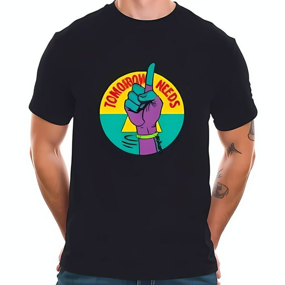 Colorful Graphic Cotton Short Sleeve T-Shirt - 'TOMORROW NEEDS' with Vibrant Gloved Hand Design