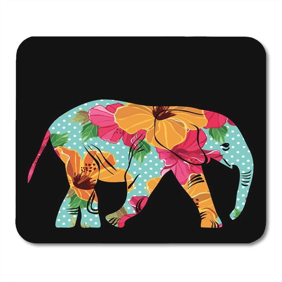 Colorful Graphic Red Cartoon Elephant The Silhouette of Collected from Flower Pattern Pink Funky Mousepad Mouse Pad Mouse Mat 9x10 inch