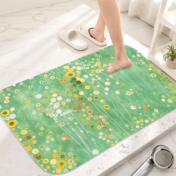 Colorful Gree Flannel Bath Mat 16x24 Inches, Soft Absorbent Non-Slip Bathroom Rug, Machine Washable Floor Mat for Shower