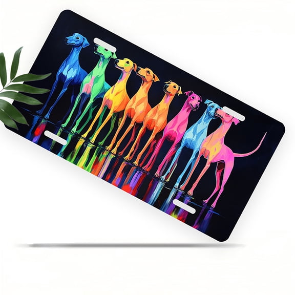 Colorful Greyhounds Front License Plate, Metal License Plate, Funny Standard Plates Personalized Novelty Decorative For Men/Women/Boys/Girls Car 6×12 Inch