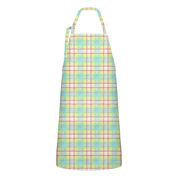 Colorful Grid Checkered Pattern Apron-Garden Aprons for Women with Pockets-Cotton Linen Waterproof Kitchen Cooking Gardening Aprons Adjustable for Kitchen,Cooking,BBQ and Salon 33x27 Inch