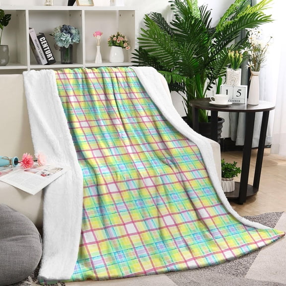Colorful Grid Checkered Pattern Blanket,Comfortable Soft Flannel Throw Blanket,All Season,Warm Lightweight Blankets for Sofa Bed Couch Living Room Chair,60"x80"