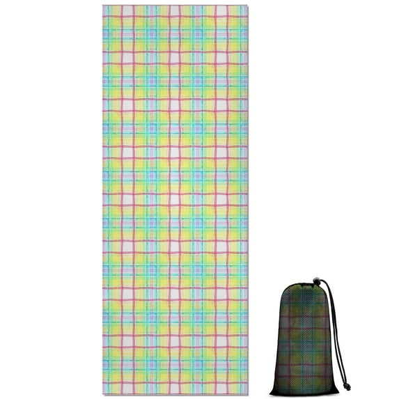 Colorful Grid Checkered Pattern Hot Yoga Mat Towel Non Slip for Hot Yoga - Quick-Drying Yoga Mat Cover with 4 Corner Pockets with Travel Bag - Hot Yoga Towel Non Slip 74"x26"