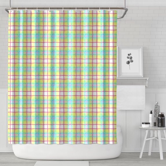 Colorful Grid Checkered Pattern Shower Curtain 72"x84" ,Bathroom Decorative Shower Curtains Set with 12 Hooks,Modern Waterproof Washable Shower Curtain