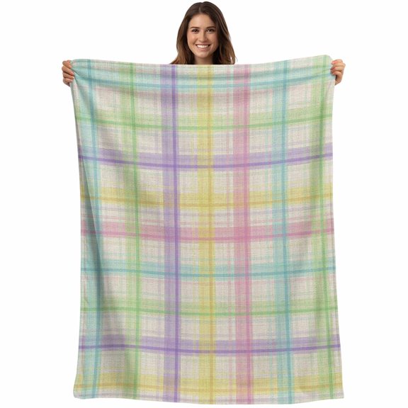 Colorful Grid Plaid Blanket Soft Cozy Warm Throw Blanket for Couch, Plush Fuzzy Flannel Fleece Blankets for Sofa, Country Vintage Simple Geometric Bed Blankets Lightweight Gifts for Women, 30"x40"