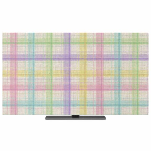 Colorful Grid Plaid TV Dust Cover,Stretchable TV Screen Desktop Computer Protector Cover,Country Vintage Simple Geometric Television Dustproof Slipcover for 19–24 Inch Flat or Curved TVs