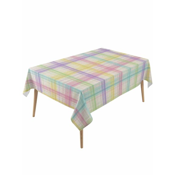 Colorful Grid Plaid Table Cloth, Waterproof Tablecloth for Rectangle Tables, Country Vintage Simple Geometric Reusable Washable Fabric Table Cover for Restaurant Kitchen Dining Tables 60"x120"