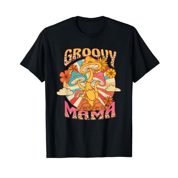 Colorful Groovy Mama Leopard Retro Mushroom Flowers T-Shirt for Fun ...