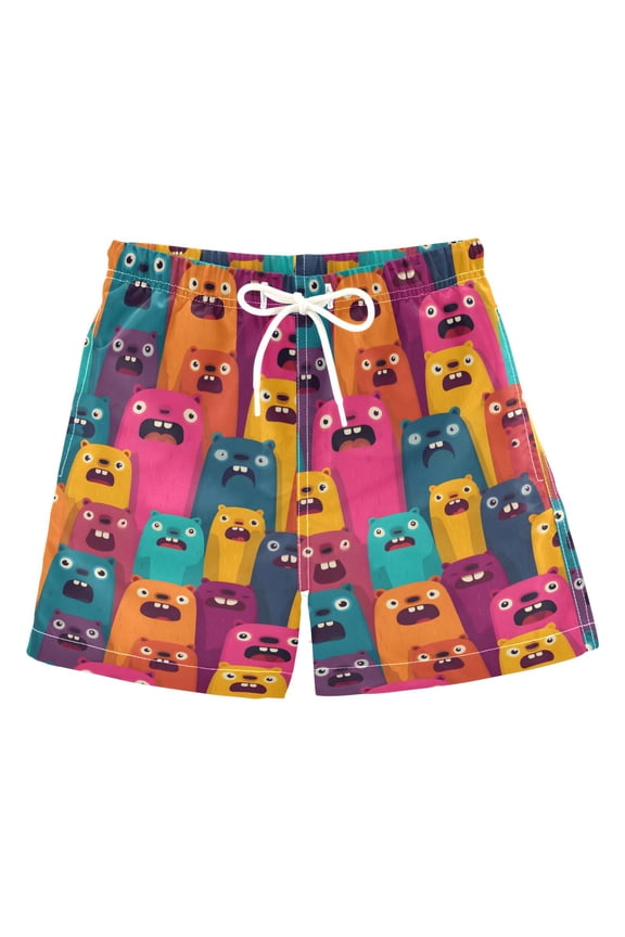Colorful Groundhog Pattern Swim Trunks Quick Dry Beach Pool Board Shorts Lightweight Stylish Print Sizes 2T to XL