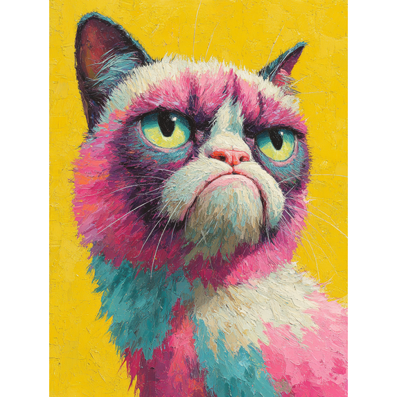 Colorful Grumpy Cat Canvas Print, Abstract Pet Art, Modern Home Wall Decor
