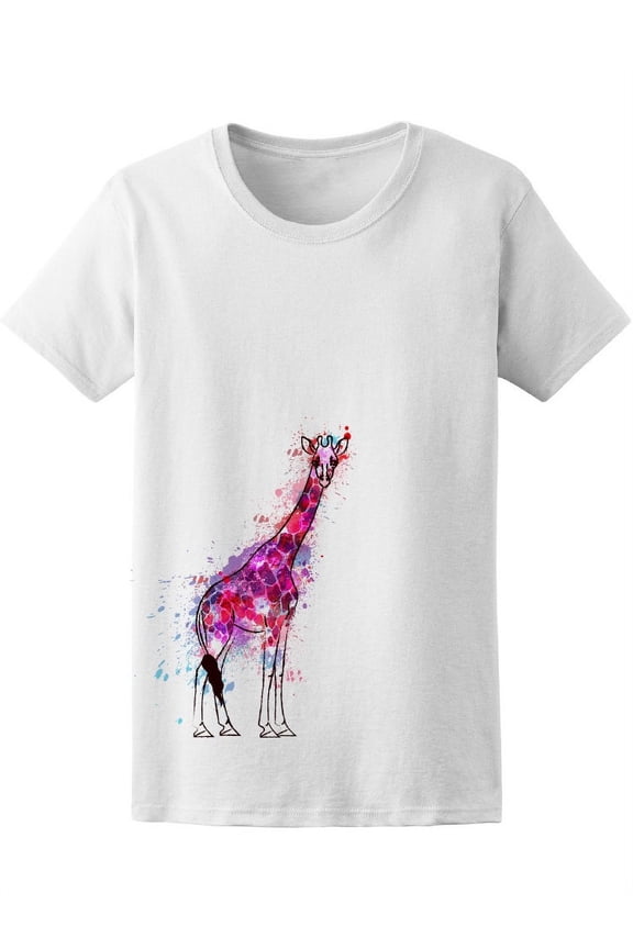 Colorful Grunge Splashes Giraffe T-Shirt Women -Image by Shutterstock, Female x-Large