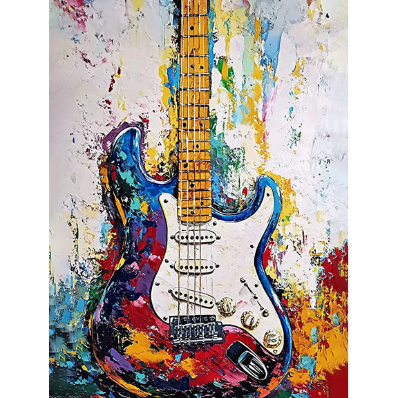 Colorful Guitar Abstract Canvas Painting Suitable for Living Room Bedroom Office Studio and Music Room Decoration.