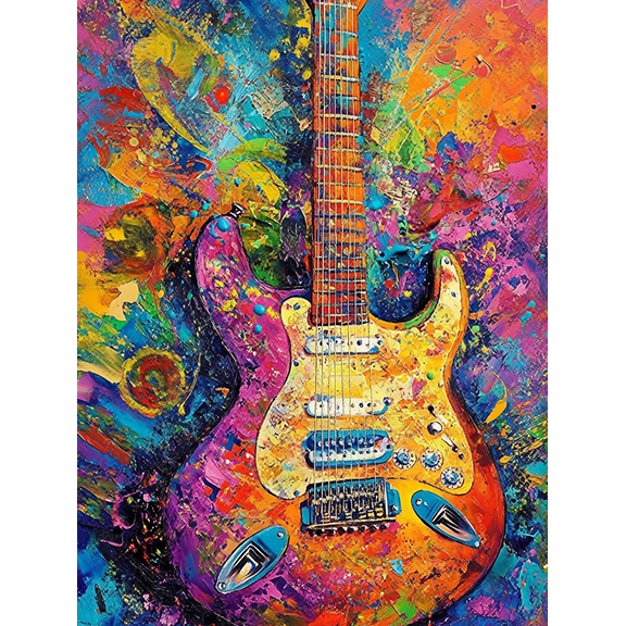 Colorful Guitar Abstract Canvas PaintingSuitable for Living RoomBedroomOfficeStudioand Music Room Decoration.