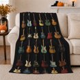 thumbnail image 1 of Colorful Guitar Icons on Dark Background, Playful Retro Music Pattern for Guitar Lovers, Father's Day Gift, Soft Flannel Blanket for Game Room and Office, Retro Home Decor, 1 of 9