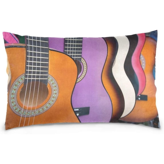Colorful Guitar Velvet Oblong Lumbar Plush Throw Pillow Cover/Shams Cushion Case - 20x36in - Decorative Invisible Zipper Design for Couch Sofa Pillowcase Only