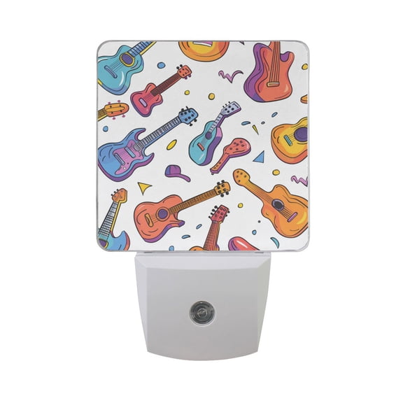 Colorful Guitars Cartoon LED Night Light with Smart Sensor Plug Into Wall Dusk to Dawn 2 packs