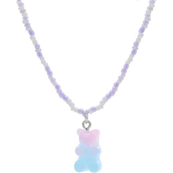 Colorful Gummy Bear Necklace, Cute Resin Candy Necklace with Adjustable Chain, Kawaii Jewelry for Women