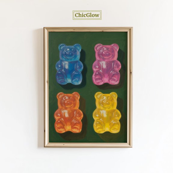 Colorful Gummy Bears Candy Pop Wall Art Home Decor Unframed Paper Print