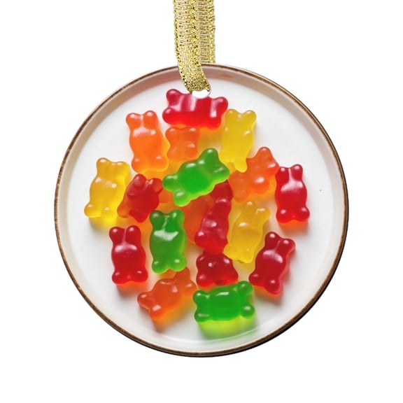 Colorful Gummy Bears Gift Gummies Candy Sweet Tooth Candies Food Double Sided Ceramic Foodie Novelty Holiday Christmas Xmas Tree Ornament Gift Accessory (Flat Printed Design, NOT 3D)