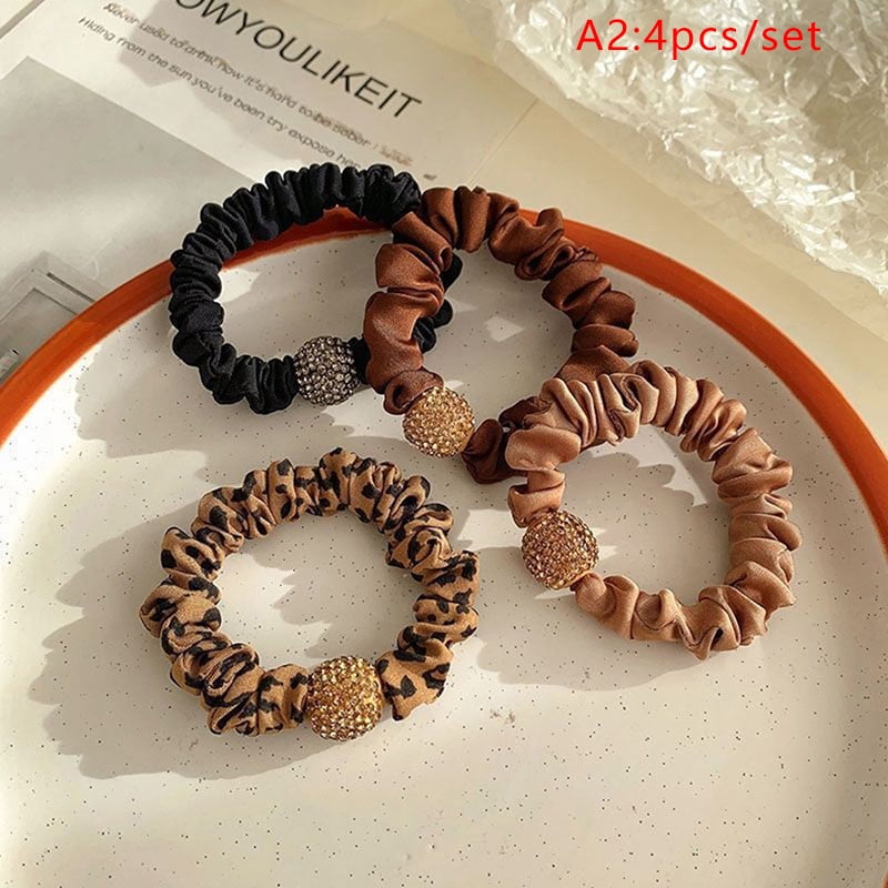 Colorful Hair Scrunchies Caramel Colored Bow Bear Beads Flowers Hair Rope Elastic Hair Bands Girls Women Girl Accessories