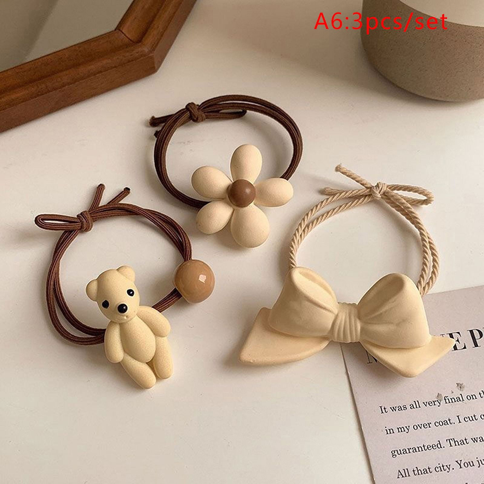 Colorful Hair Scrunchies Caramel Colored Bow Bear Beads Flowers Hair Rope Elastic Hair Bands Girls Women Girl Accessories