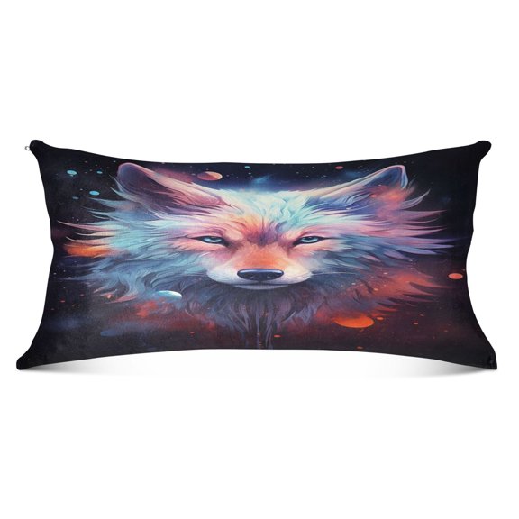 Colorful Hair Wolf Head Plush Pillow Cases Body Size Ultra Soft Warm Pillowcases with Zipper 20"x54"