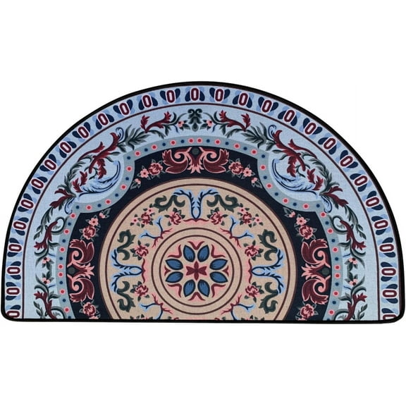 Colorful Half Circle Doormat Boho BathMat Semi Round Non-Slip Bathroom Rugs Floor Mat Linen Half Sun and Moon Rug Bohemian Decor Bath Door Semicircle Mats
