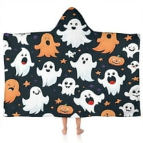 Colorful Halloween Ghosts Pattern Hooded Bath Towel，50"x30" for Ages 3 To 12 Kids, Quick Dry Lightweight Soft Microfiber Hood Beach Towel Cover Up for Kids