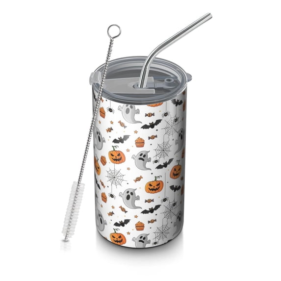 Colorful Halloween Icons Pattern Coffee Tumbler, Vacuum Insulated ...