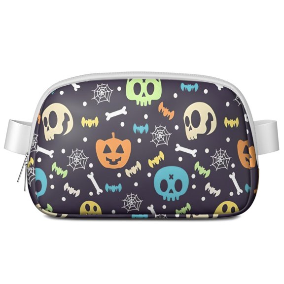 Colorful Halloween Icons Pattern Cute Fanny Packs for Women,Travel Waterproof Crossbody Fanny Bags Waist Purse for Women Anti Theft Adjustable Strap for Running Travel Cycling