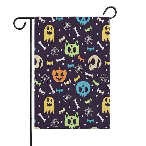 Colorful Halloween Icons Pattern Fall Garden Flags 12.5"x18" Double Side,Small Yard Flags for Outside,Outdoor Fall Decor,Autumn Funny Garden Flag Yard Decoration
