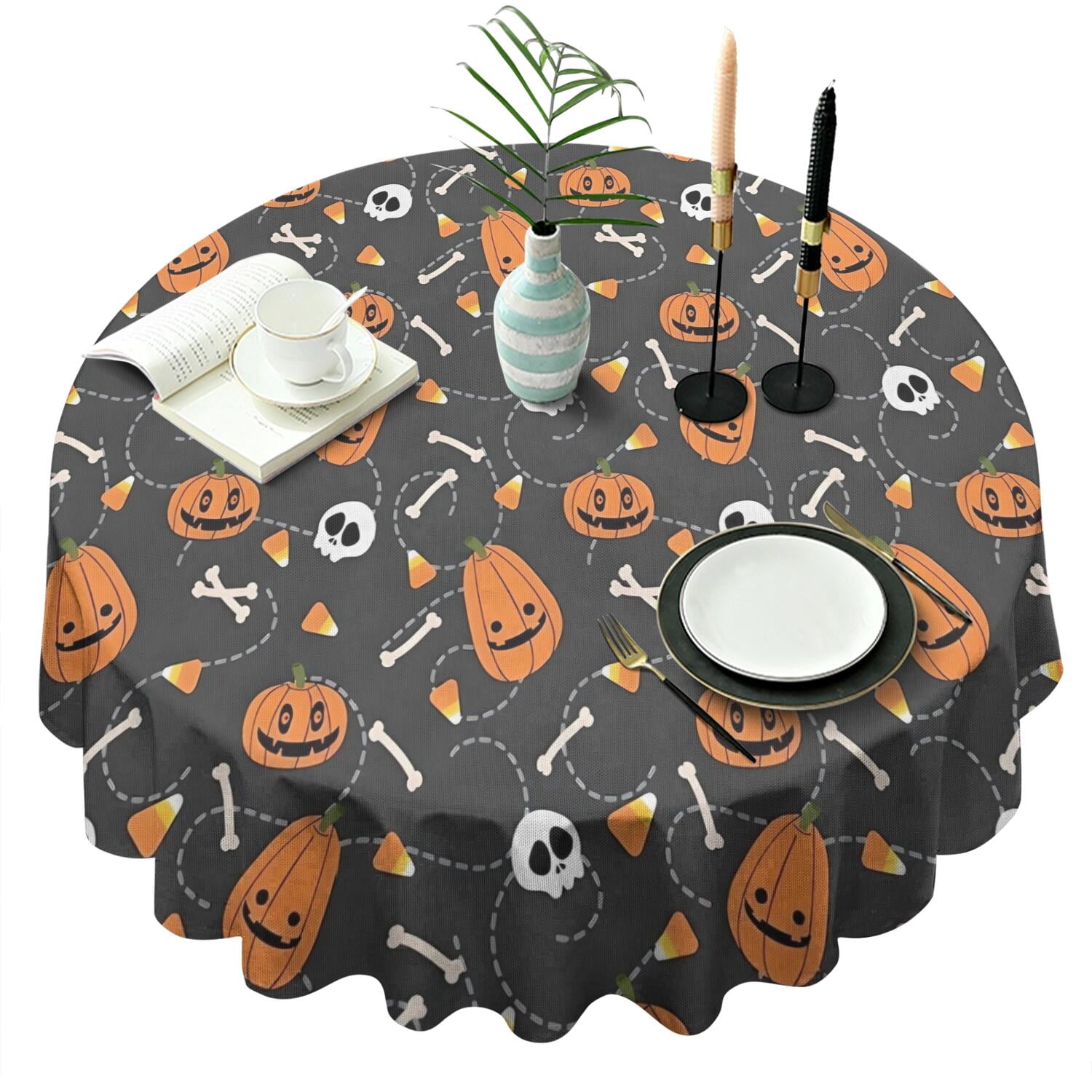 Colorful Halloween Icons Pattern Round Tablecloth 60