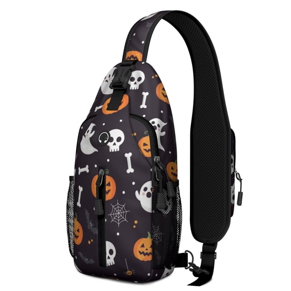 Colorful Halloween Icons Pattern Sling Backpack, Cycling Sling Bag with ...