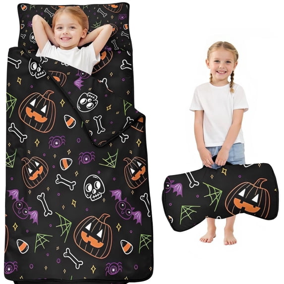 Colorful Halloween Icons Pattern Toddler Nap Mats for Kids Preschool,50"x20" Sleeping Mat Bag or Kids,Toddler Sleeping Bag,Toddler Nap Mat or Daycare