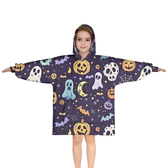 Colorful Halloween Pattern Blanket Hoodies for Kids 6-13YR Oversize Wearable Blanket Hoodies for Boys Girls Teens