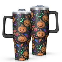 Colorful Halloween Pattern Tumbler with Handle and Lid,40oz Double Wall Vacuum Insulated Tumbler,Cups Gift for Women and Men