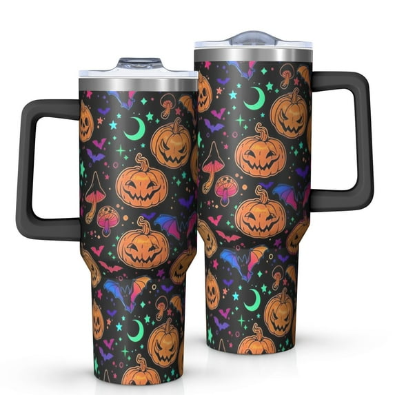 Colorful Halloween Pattern Tumbler with Handle and Lid,40oz Double Wall Vacuum Insulated Tumbler,Cups Gift for Women and Men