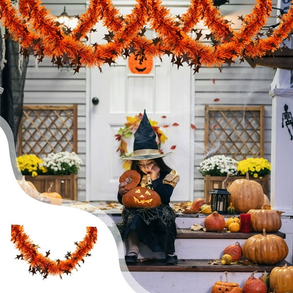 Colorful Halloween Pull Flower Decorations - 76.77" Hanging Party Streamers with Stars, Pumpkins & Spiders - Plastic Decorative Strips for Doors, Windows, Trees & Halloween Party Decor