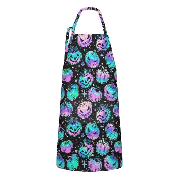 Colorful Halloween Pumpkins Apron-Garden Aprons for Women with Pockets-Cotton Linen Waterproof Kitchen Cooking Gardening Aprons Adjustable for Kitchen,Cooking,BBQ and Salon 32"x27"