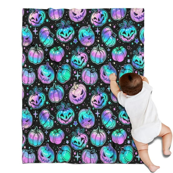 Colorful Halloween Pumpkins Pattern Blanket,Comfortable Soft Flannel Throw Blanket,All Season,Warm Lightweight Blankets for Sofa Bed Couch Living Room Chair,30"x40"