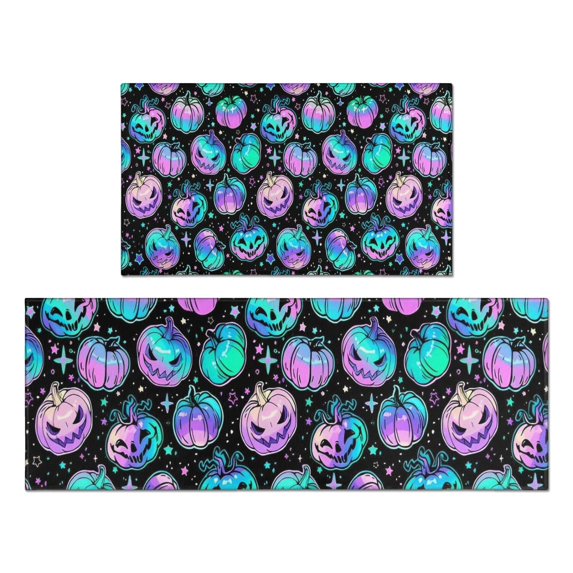 Colorful Halloween Pumpkins Pattern Kitchen Rugs Sets Of 2,Anti Fatigue Kitchen Mat Rugs Non Slip Washable,Decorative Kitchen Floor Mats for Kitchen,Sink,Laundry,17"x30"+17"x47"
