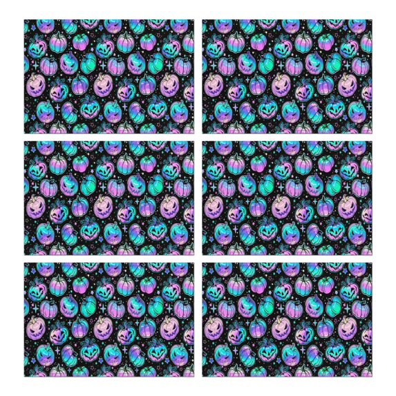 Colorful Halloween Pumpkins Pattern Summer Placemats Table Placemats Set Of 6-Linen Kitchen Washable Placemats Table Mats 11.8"x17.7" Non-Slip Heat Resistant